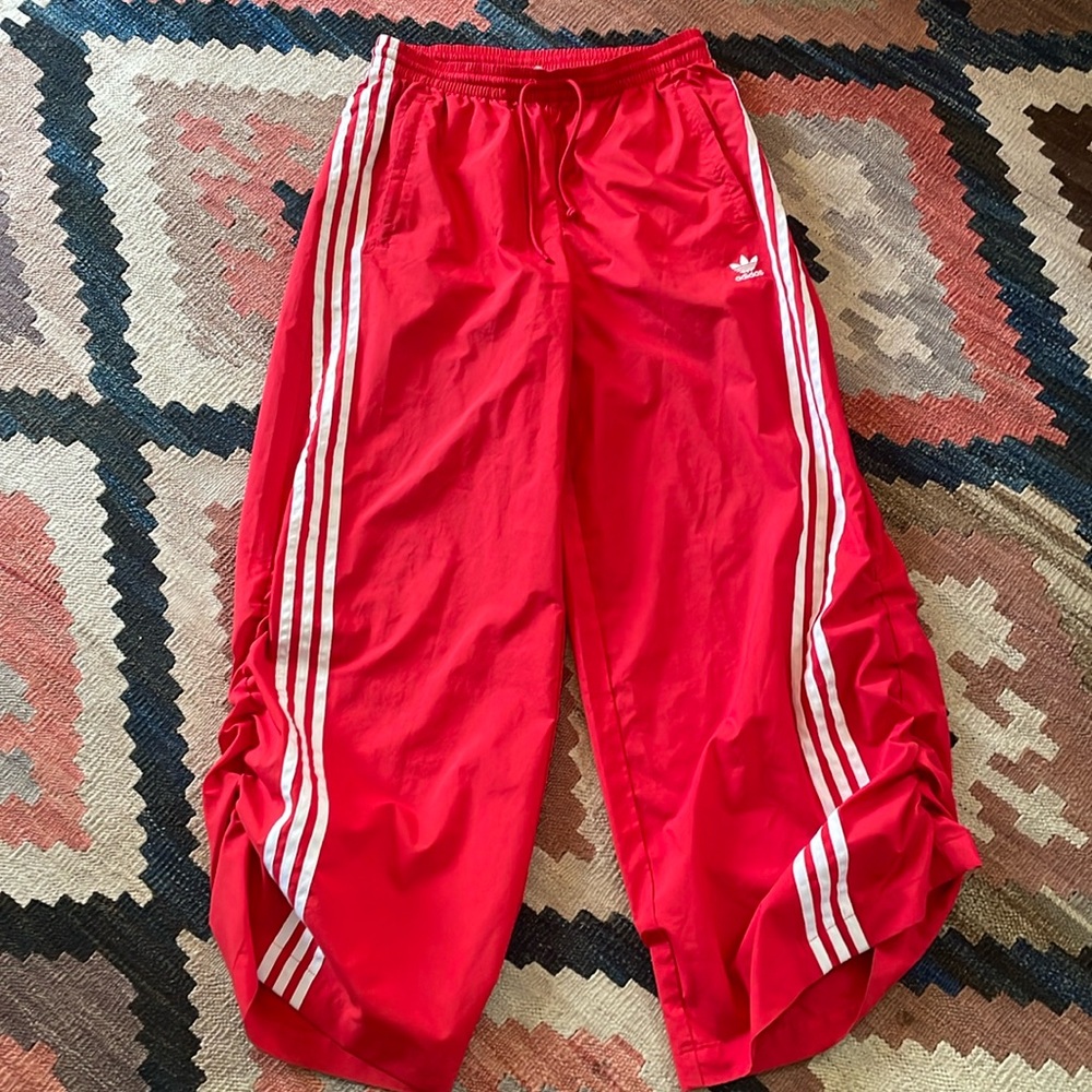Adidas Trackpants-Women’s Oversized with adjustable ankle. Size Medium. Red